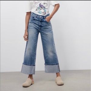 NWT Zara Wide Leg Turn Up Jeans